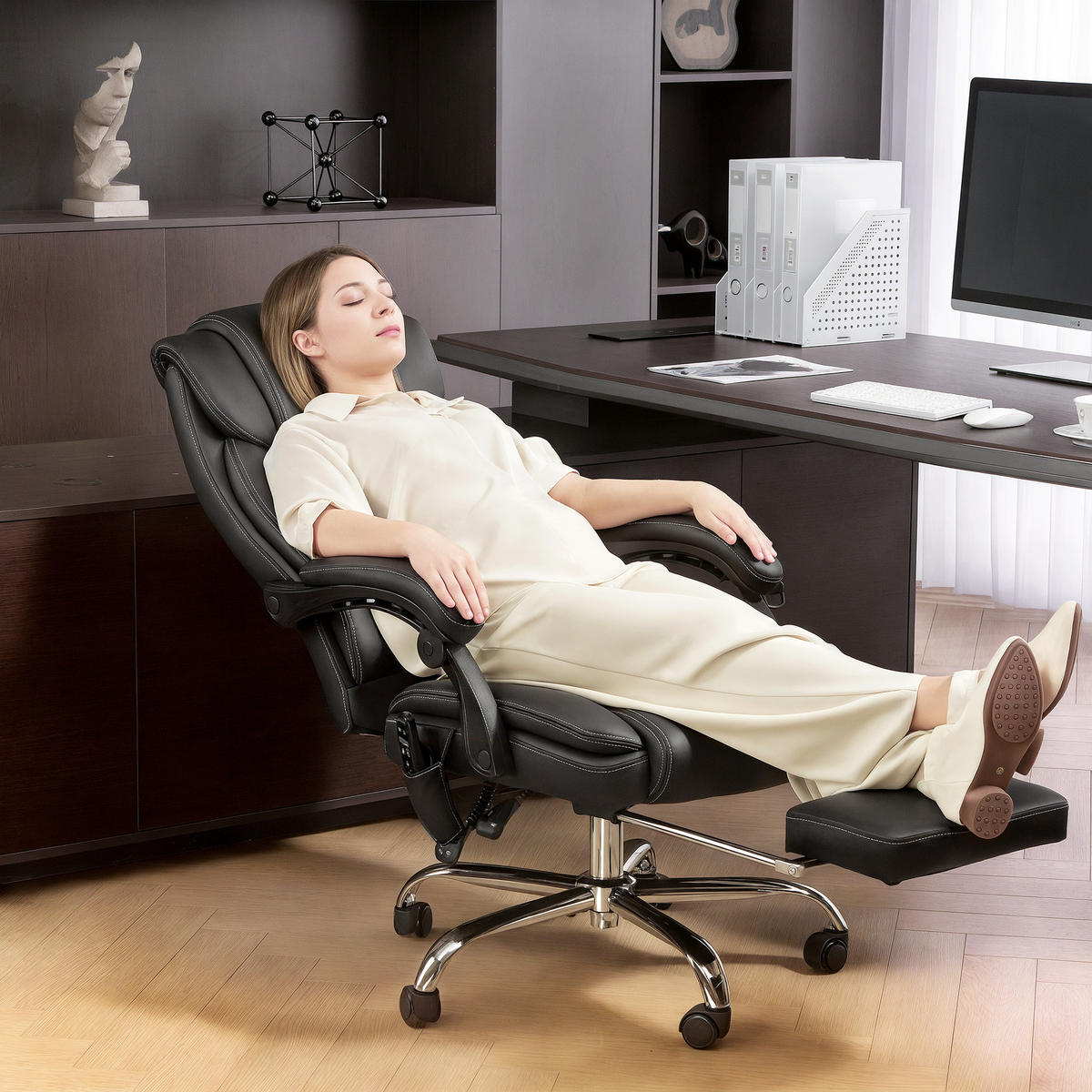 DREHSTUHL DE-05238 Ergonomisch, Massagefunktion & Fußstütze Schwarz - Schwarz, Metall (67/119/72cm) - ComfortXL