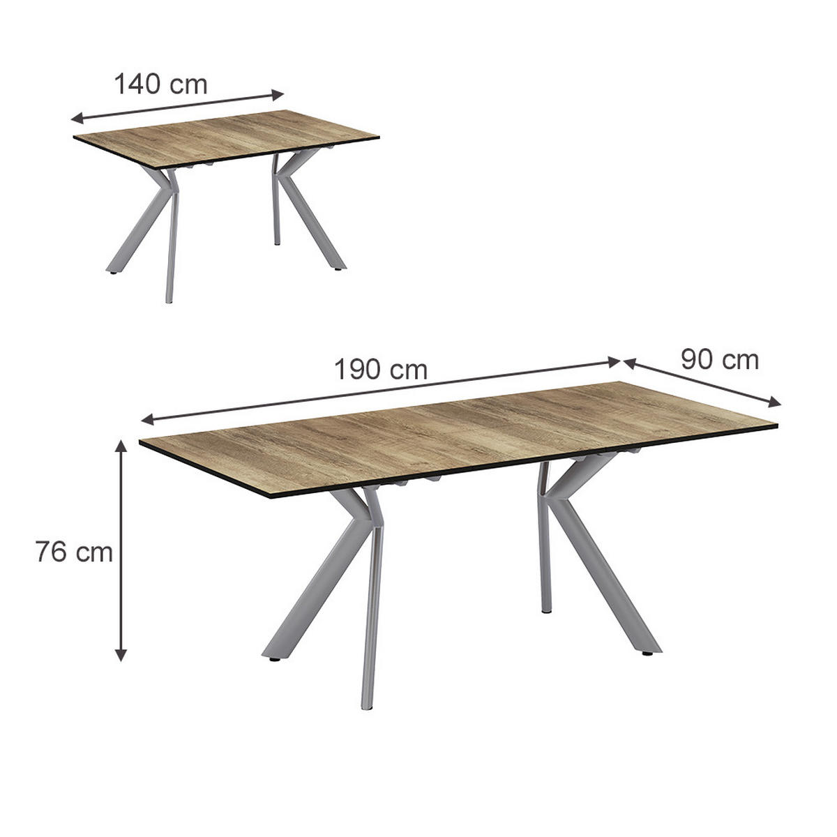 JÍDELNÍ STŮL Trill Rustikální dub/šedá - divoký dub, kompozitní dřevo (90/140/76cm) - Vicco