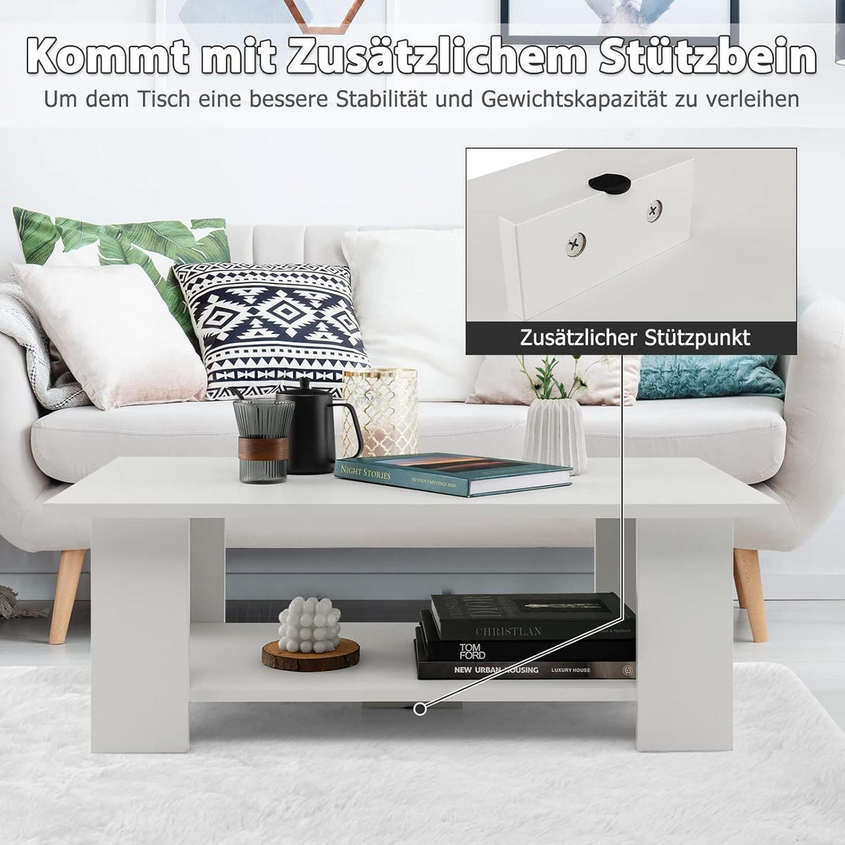 COUCHTISCH Weiß - Weiß, Holz (90/52/32cm) - COSTWAY