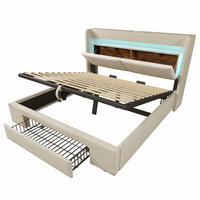 POLSTERBETT 180/200 cm Beige mit LED-Beleuchtung, 1 Schublade, Ablagefach sowie USB-/USB-C-Anschlüssen - Beige, Textil/Metall (180/200cm) - Homcomodar