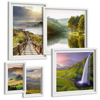 BILDER SET 5er Set - 50x50 cm & 20x30 cm & 40x60 cm Weißer Rahmen - Aquarell von grünen tropischen Blättern - Weiß, Kunststoff (40/60cm) - TULUP