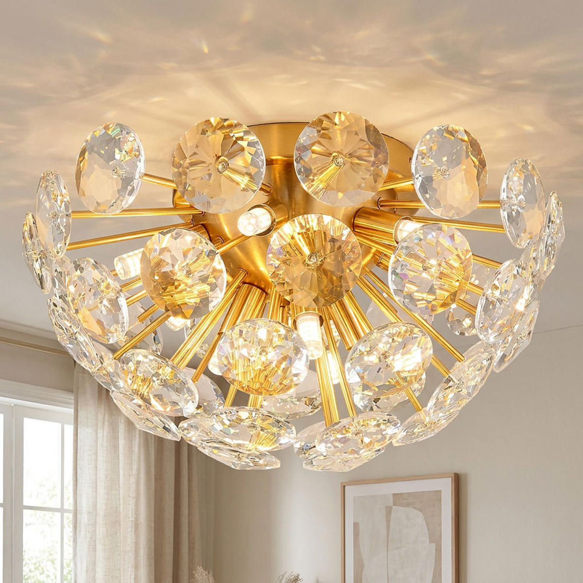 DECKENLEUCHTE Gold K9 Kristalle - Goldfarben, Metall (39/39/22cm) - Globo Lighting