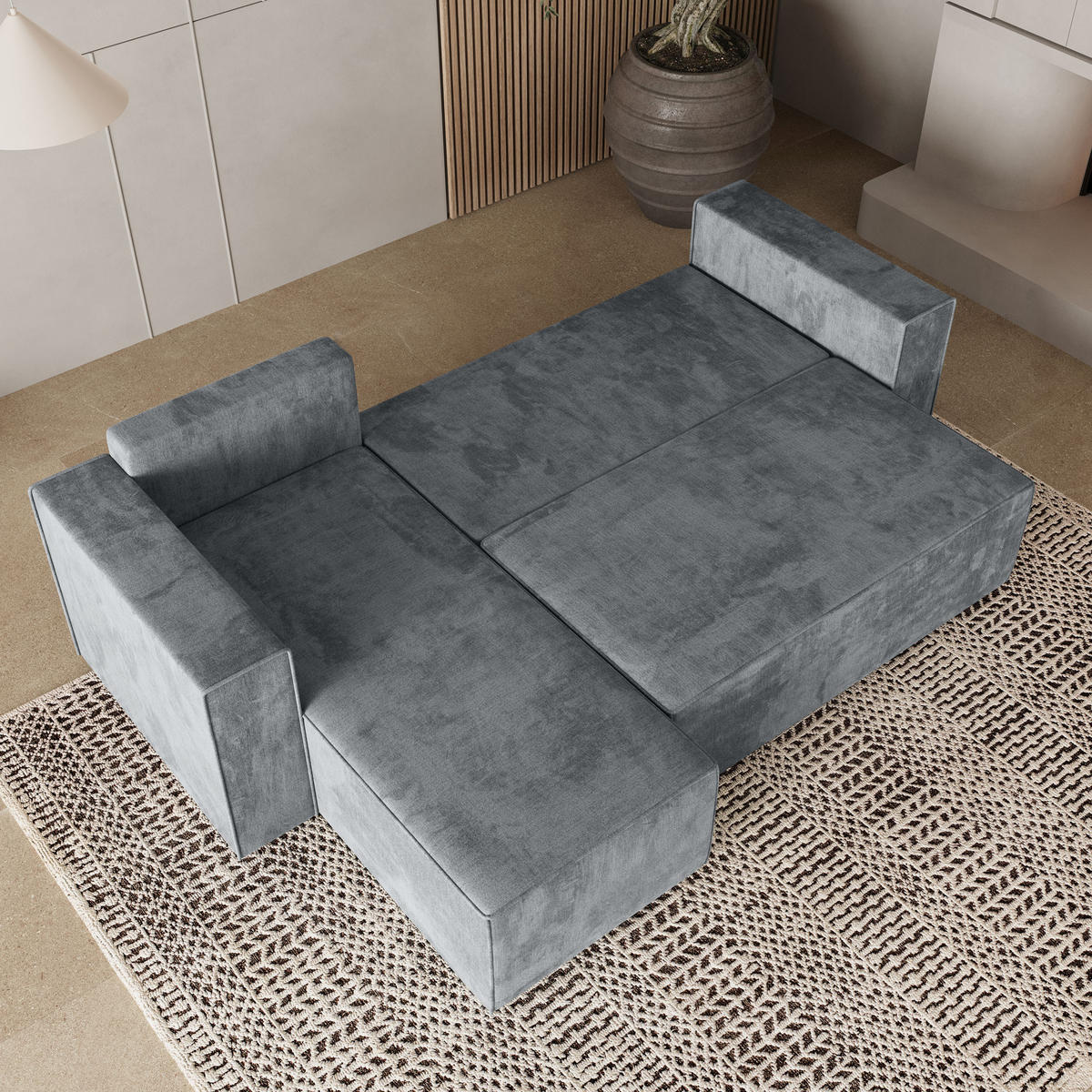 ROHOVÁ SEDAČKA RAVELO světle šedá - šedá/světle šedá, dřevo/textil (240/140cm) - MASSENO