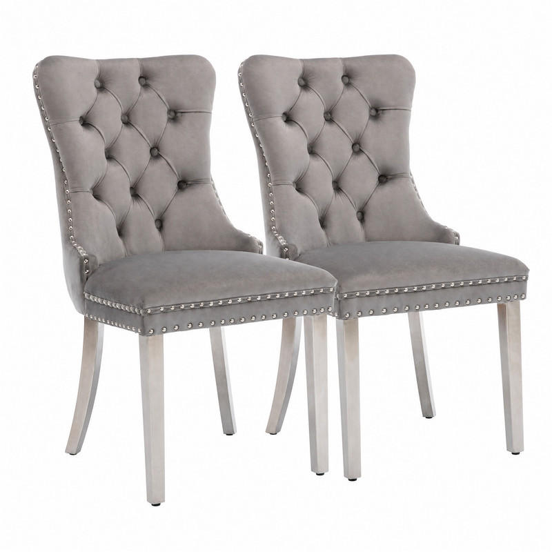 STUHL 2er-Set mit hoher Rückenlehne Samt Grey - Grau, Metall (50/95/65cm) - Meubliv