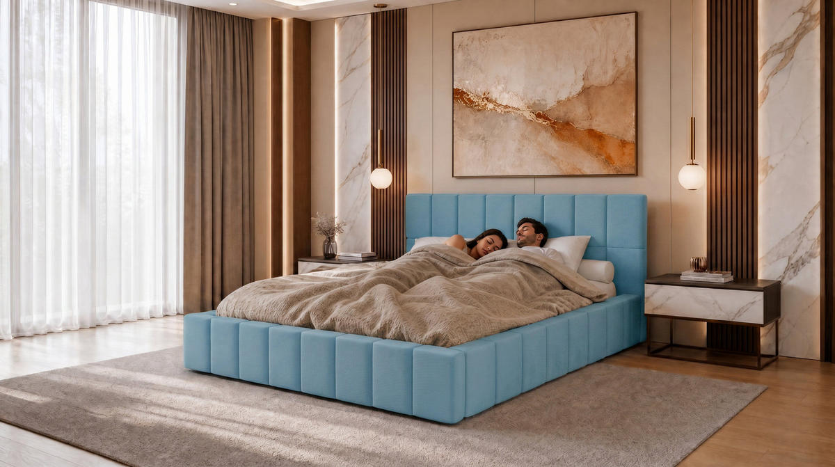 POLSTERBETT 200x200 cm, Alma, Doppelbett mit Bettkasten, Lattenrost aus Holz, Velourstoff, Hellblau - Hellblau, Holz/Kunststoff (200/200cm) - Marpur