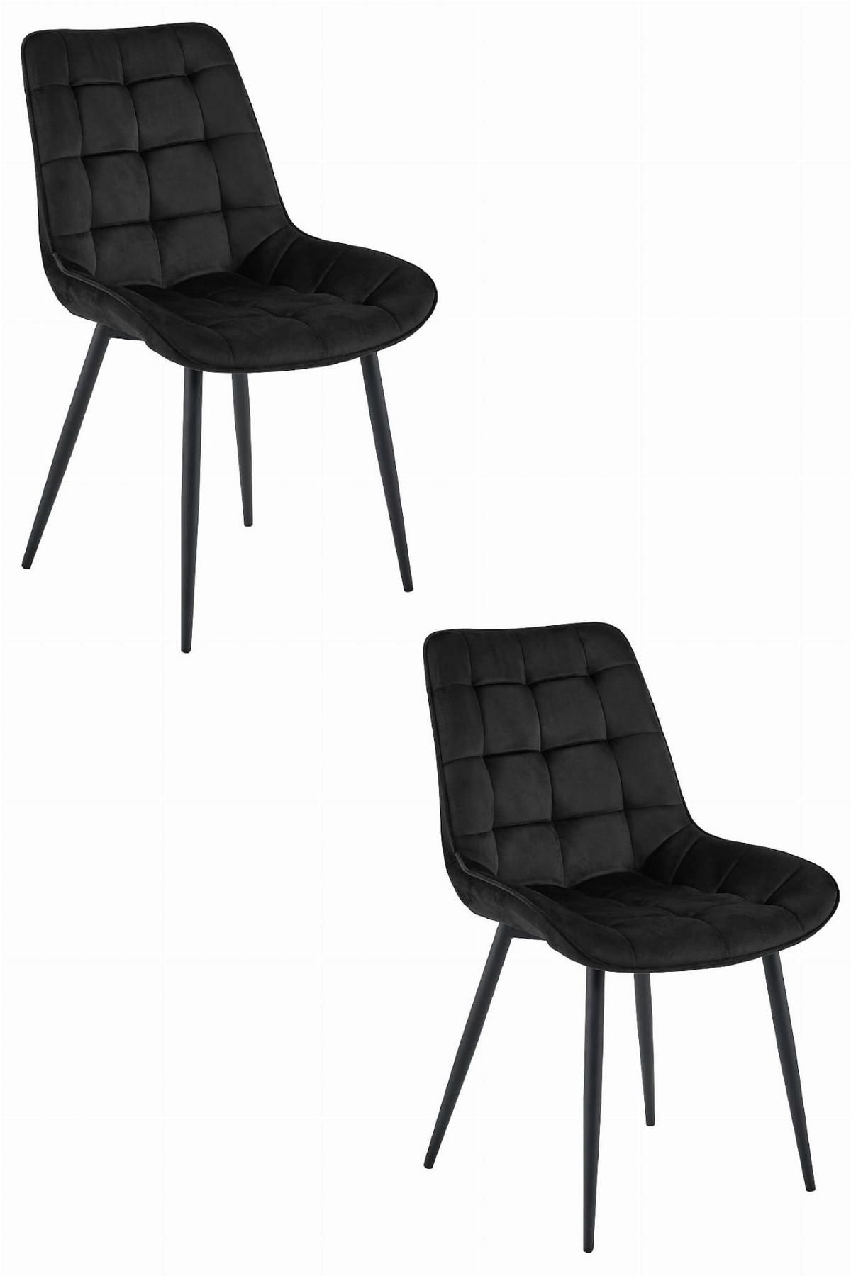 ESSZIMMERSTUHL 2-er Set BERA schwarzer Sitz, schwarze Beine - Schwarz, Textil (54/88/60cm) - Valora