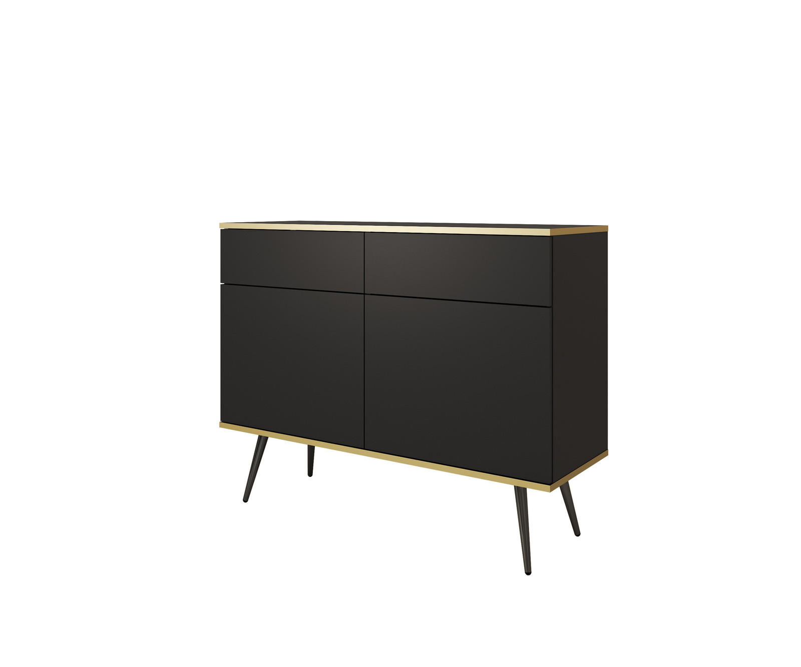 KOMMODE FORNO (Schwarz, Goldene Details, 2 Türen, 2 Schubladen, schwarze Metallfüße) - Schwarz, Holz/Holzwerkstoff (107/85/39cm) - Ravio