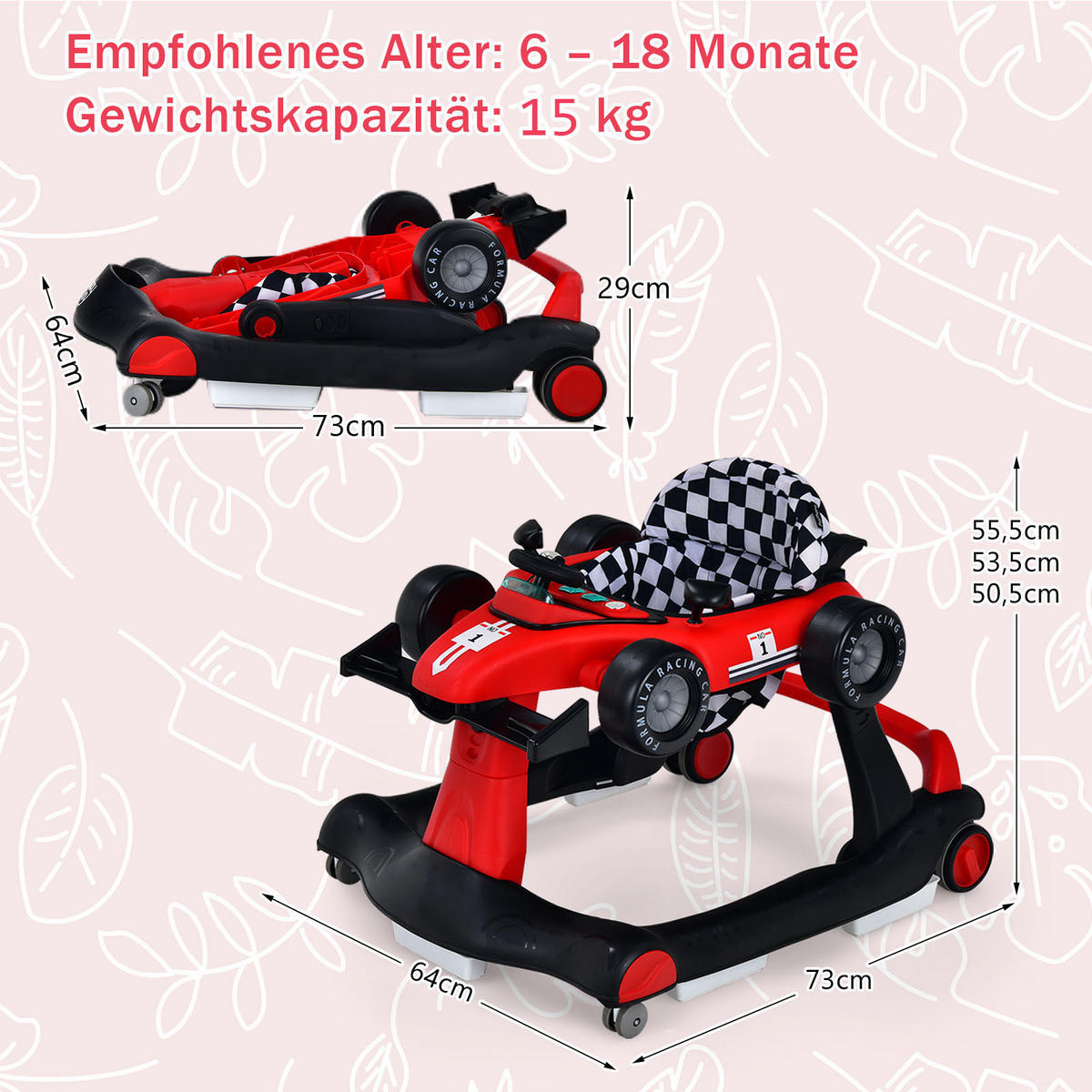 LAUFLERNWAGEN Klappbar Rot - Rot, Kunststoff (64/56/76cm) - COSTWAY