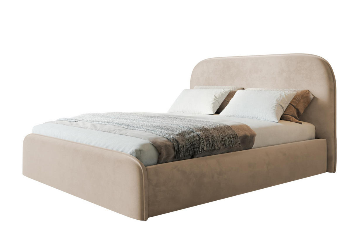 BETT 140x200 - Polsterbett mit Bettkasten und Holzrahmen - Modern Betten - Amor-Samtstoff - Kollektion Vienna - Beige - Beige, Holz/Textil (140/200cm) - Alpi-Möbel
