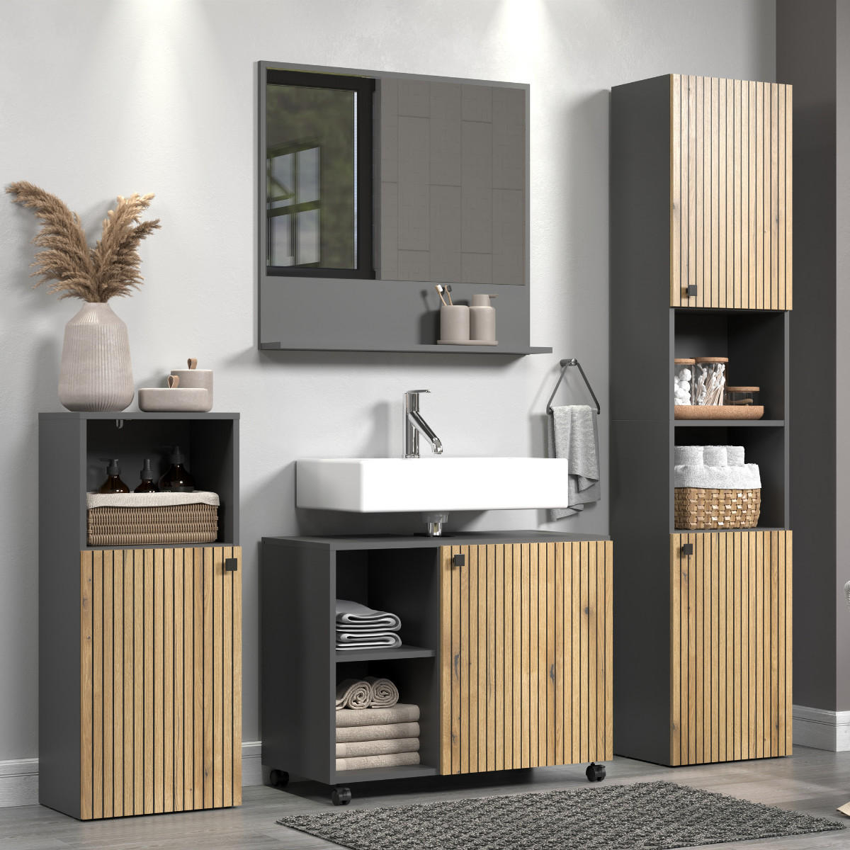 WANDSPIEGEL PureBliss Anthrazit - Anthrazit, Holzwerkstoff (80/74/14cm) - Trendteam