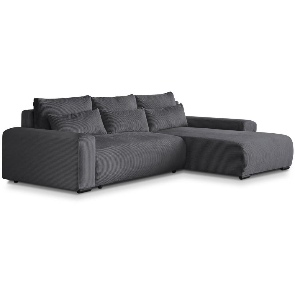 ECKSCHLAFSOFA Benny dunkelgrau rechts - Dunkelgrau/Schwarz, Kunststoff/Textil (271/185cm) - Beautysofa
