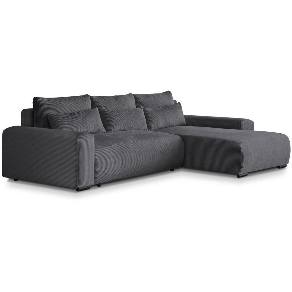 ECKSCHLAFSOFA Benny dunkelgrau rechts - Dunkelgrau/Schwarz, Kunststoff/Textil (271/185cm) - Beautysofa