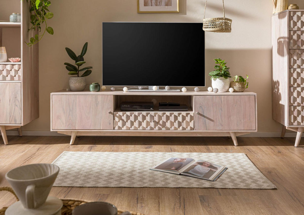 TV-BOARD 188x40x48 Akazie weiß lackiert MOSAYK #205 - Weiß, Holz (188/48/40cm) - Massivmoebel24