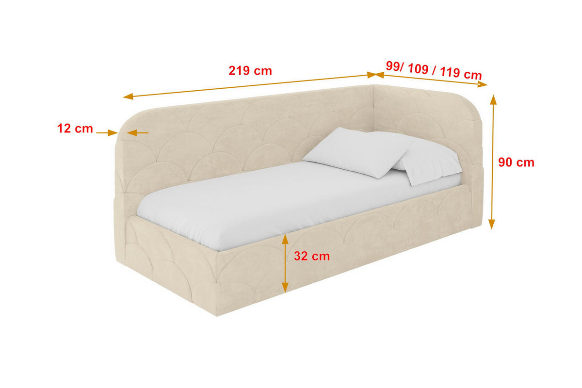 EINZELLBETT Jugendbett mit Bettkasten und Matratze H3/H4, Links - ELRY 90x200 Beige - Beige, Holzwerkstoff/Textil (90/200cm) - ALTDECOR