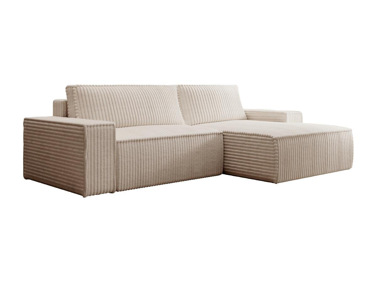 ECKSOFA mit Schlaffunktion - Ecke rechts - grob gerippter Cord - Beige - AMELIA - Beige, Textil (167/267cm) - Vente-Unique