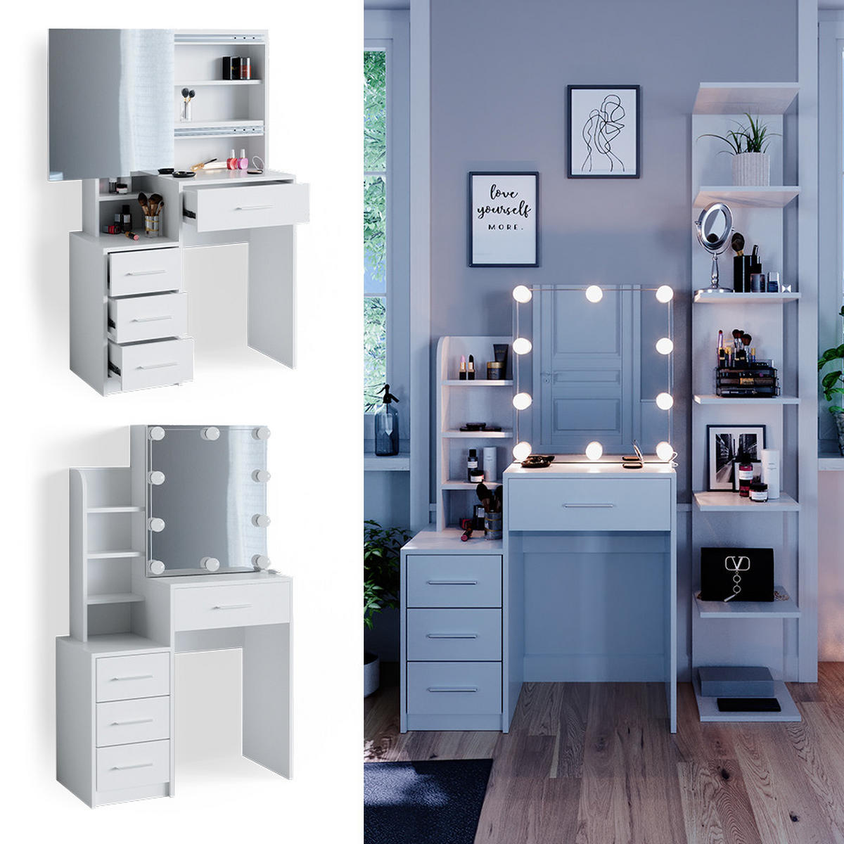 TOALETNÍ STOLEK Conrada Bílá - bílá, kompozitní dřevo (80/131.6/36cm) - Vicco