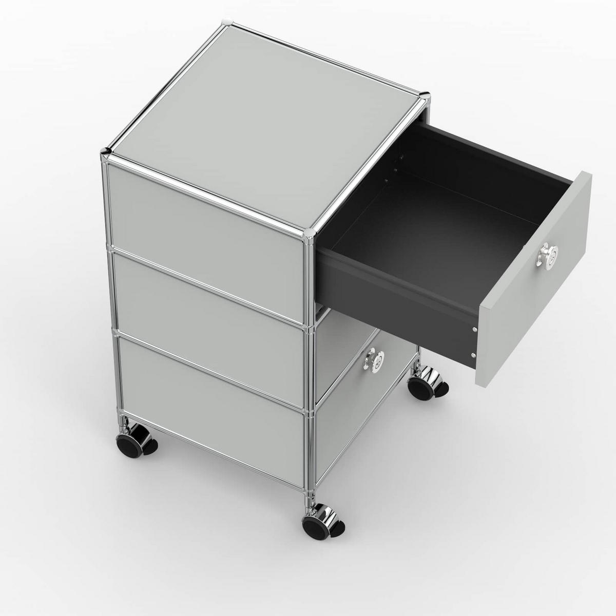 BÜRO-ROLLCONTAINER, Metall, 40 cm, 3 Schubladen, Lichtgrau - Chromfarben/Silberfarben, Metall (40/70.1/39.7cm) - Versee