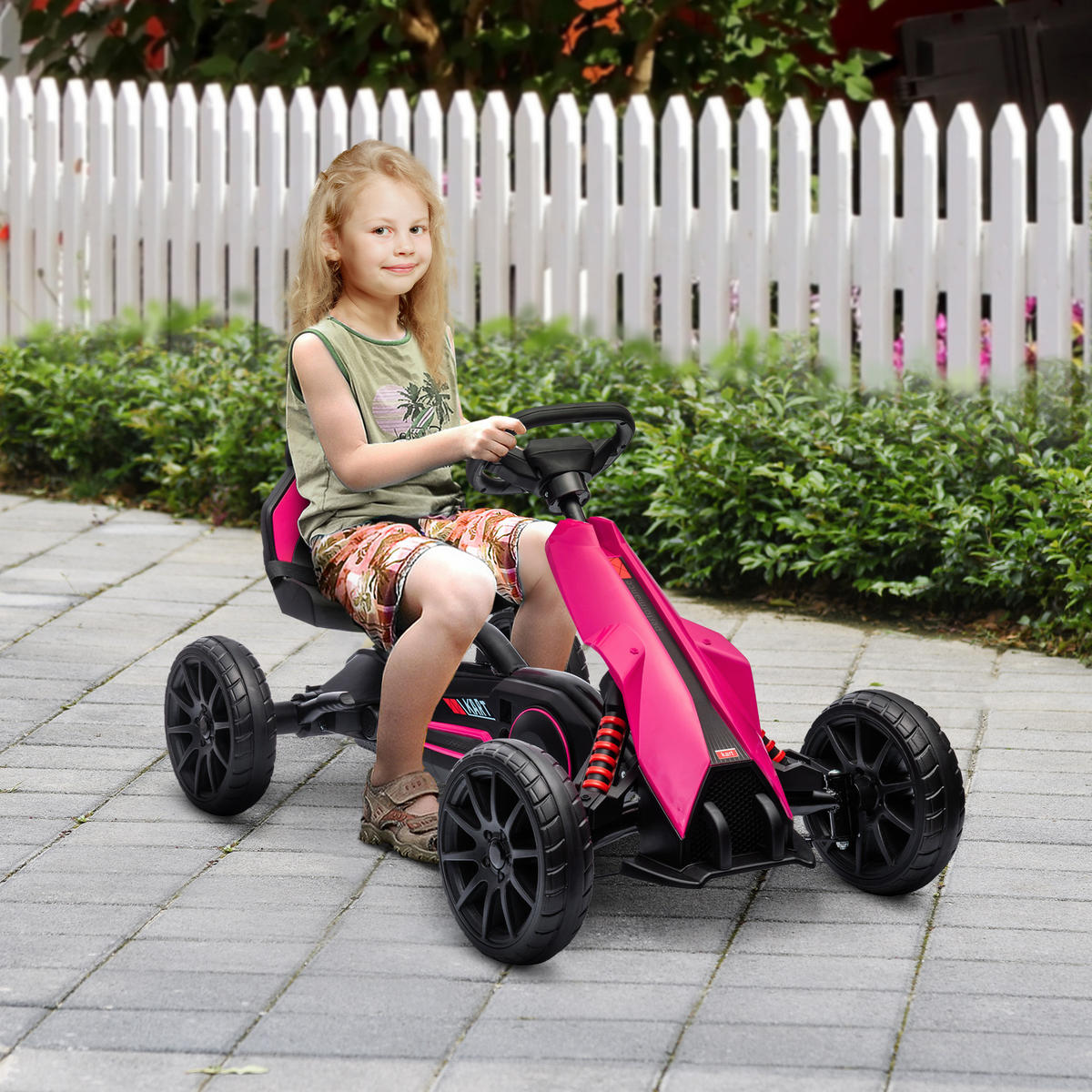 KINDER GO KART TRETAUTO, Rosa, Kunststoff, Metall - Rosa, Kunststoff (100/58/58.5cm) - HOMCOM