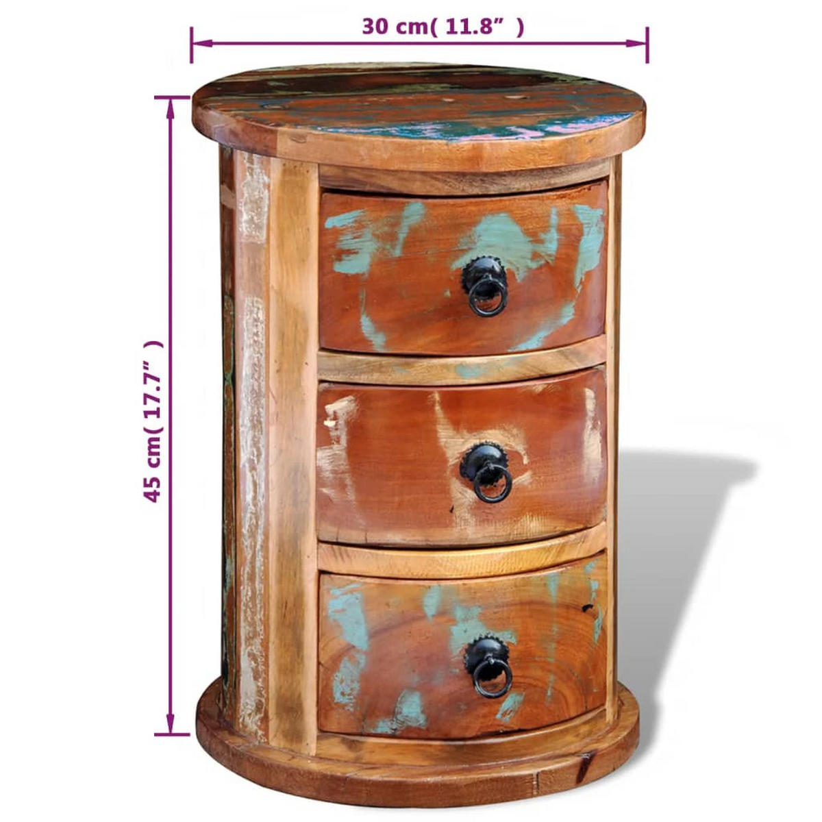 BEISTELLSCHRANK Mit 3 Schubladen Altholz Massiv - Schwarz/Braun, Holz/Metall (30/45/30cm) - vidaXL