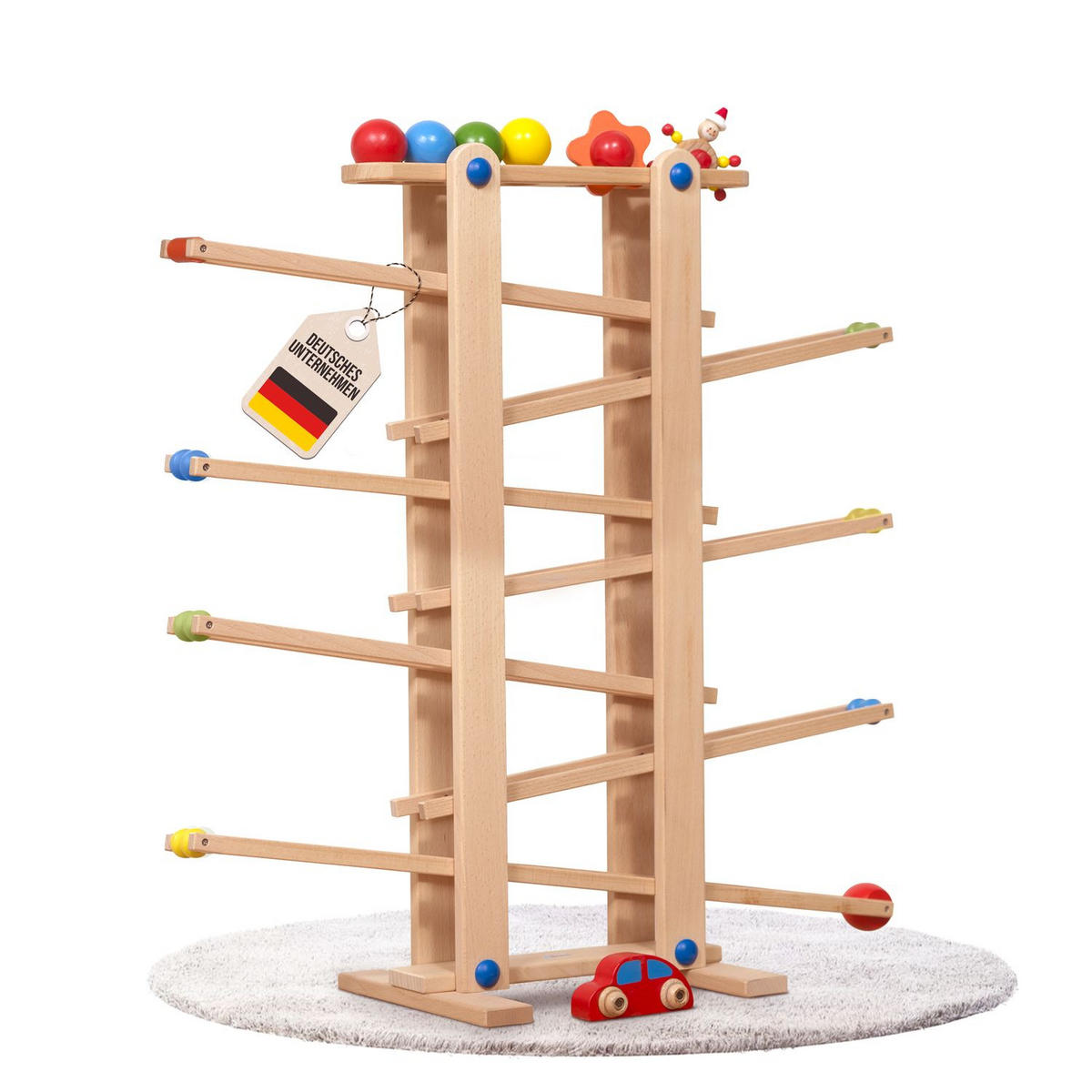 KUGELBAHN XL Holz Natur mit 7 Roll Elementen - Naturfarben, Holz (26/70cm) - Coemo