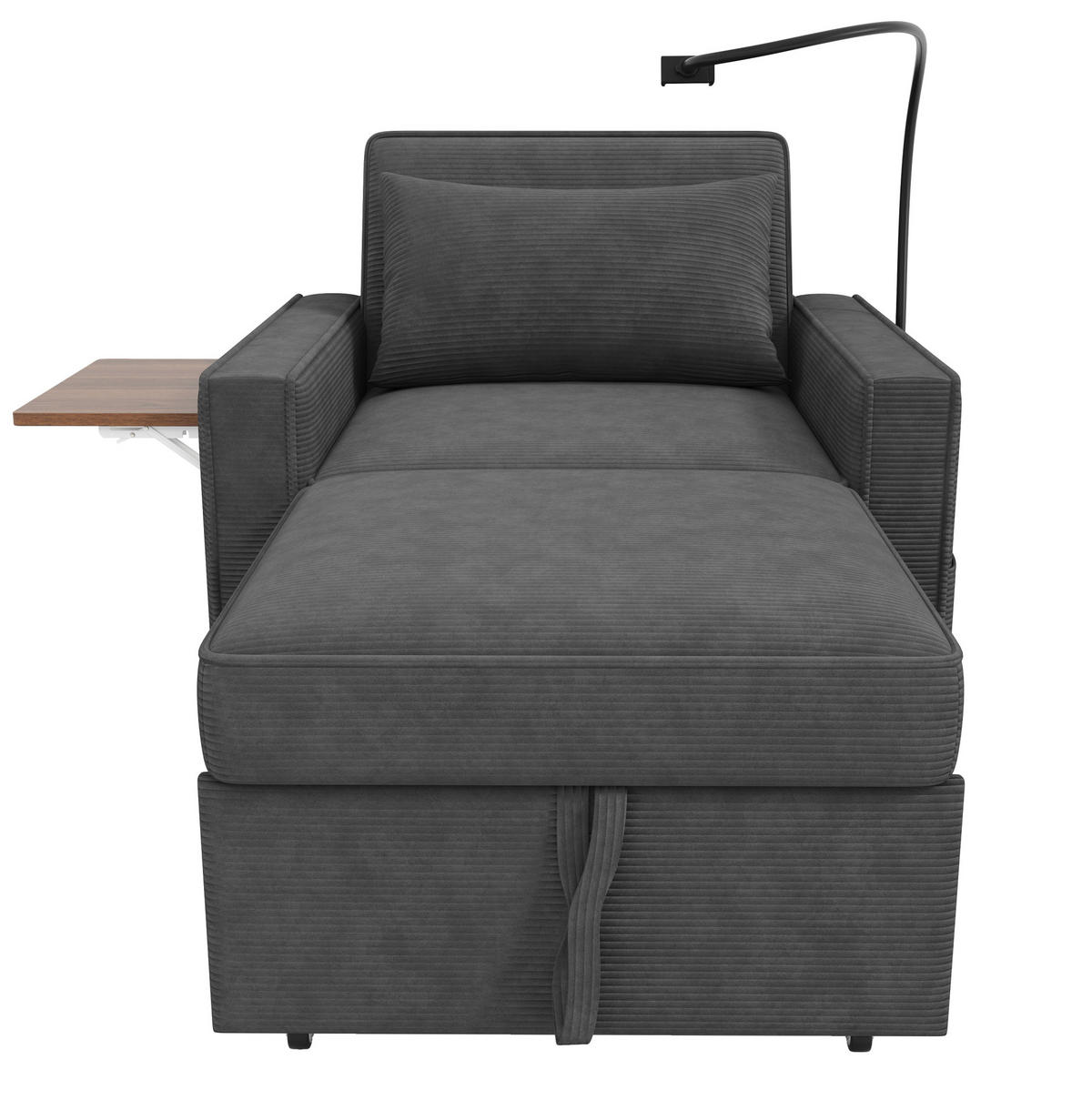ROZKLÁDACÍ pohovka 93/150/85 cm šedá z manšestru s USB a držákem telefonu - šedá, textil (93/85/150cm) - OKWISH