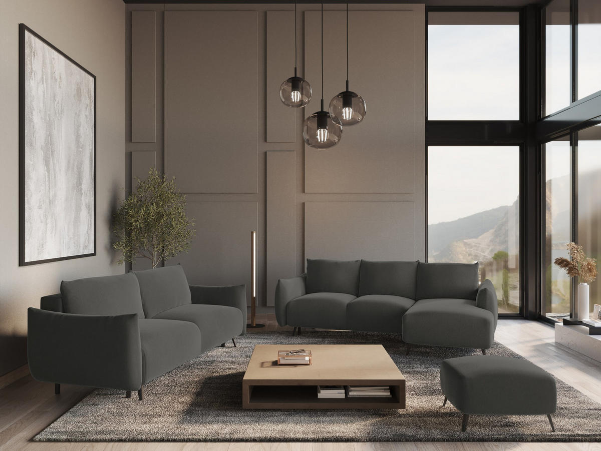 3-SITZER SOFA mit Schlaffunktion Samt Stoff Grau - Dunkelgrau/Schwarz, Textil/Metall (230/86/105cm) - Makamii
