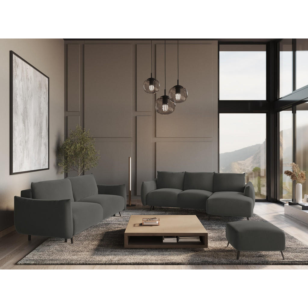 Thumbnail - Makamii Wohnlandschaft, Dunkelgrau, Textil, 4-Sitzer, Füllung: Schaumstoff, U-Form, 317x86x162 cm, Made in EU, Wohnzimme...