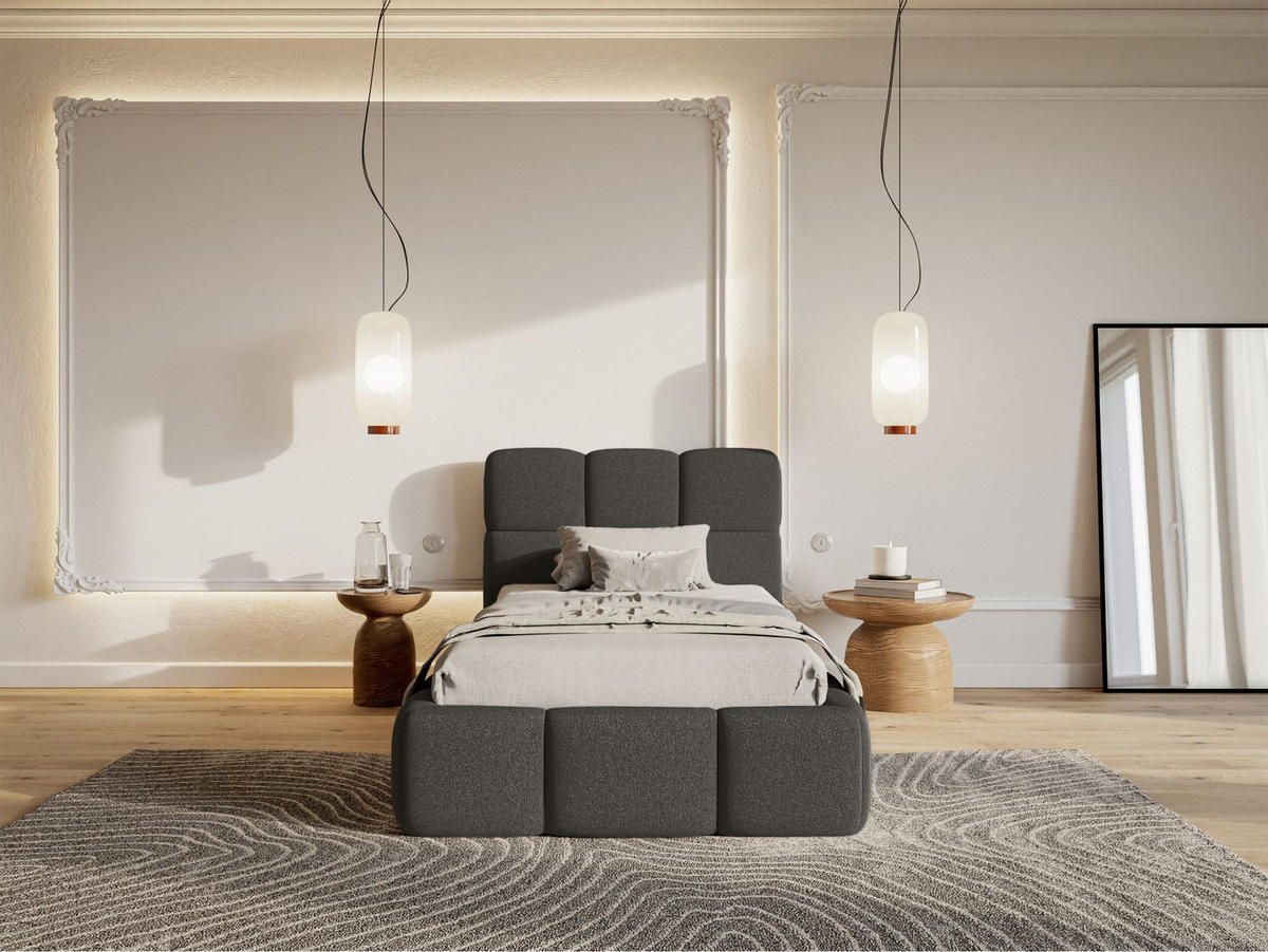 POLSTERBETT Cloudy Graphit Chenille, Bettkasten & Lattenrost, 90x200 cm - Schwarz/Graphitfarben, Kunststoff/Textil (90/200cm) - Selsey