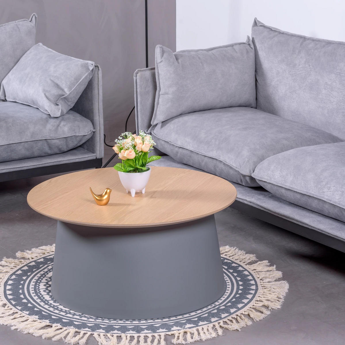 COUCHTISCH Rund Grau 69/69/34 cm - Grau, Holz (69/69/34cm) - Nest Dream