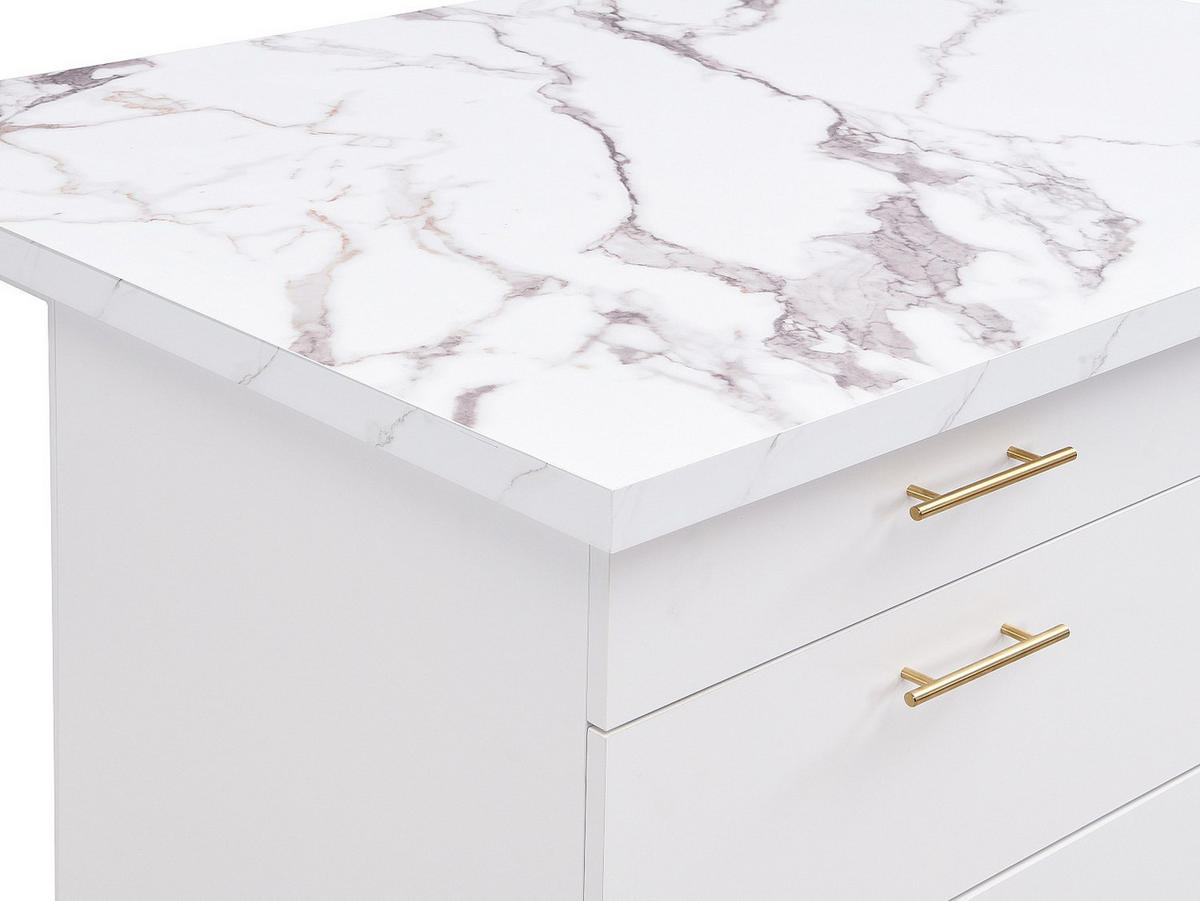 KÜCHENINSEL mit 6 Schubladen - MDF & Metall - Marmoroptik Weiß - ALEGRITA - Weiß, Holz (126/80/104cm) - Vente-Unique