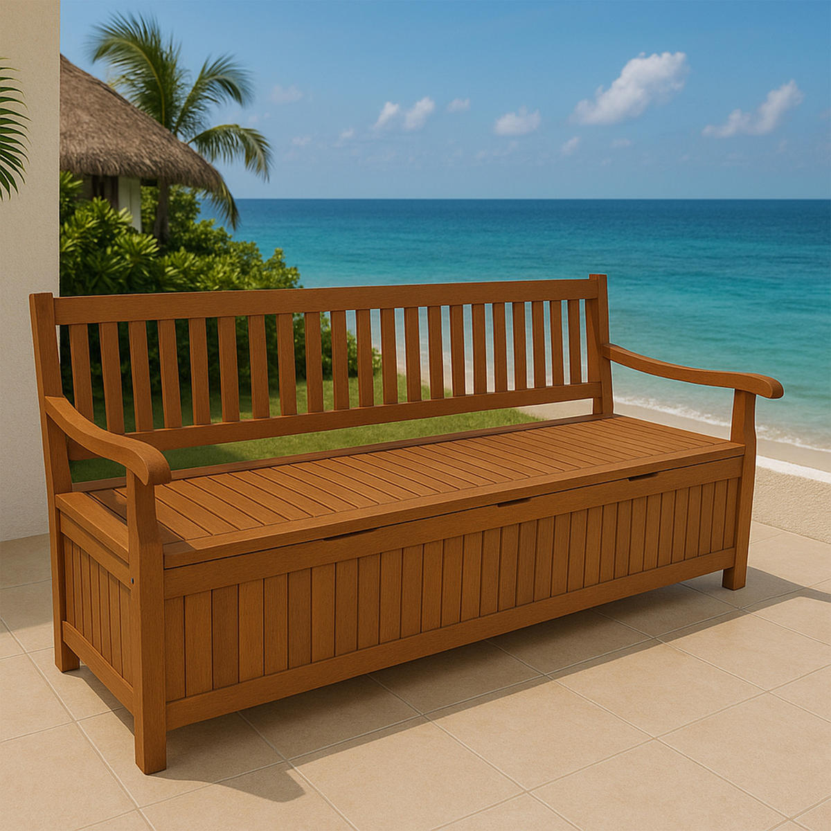 GARTENBANK Porthsmouth - mit großem Staufach unter der Sitzfläche, Eukayltpus geölt - Braun, Holz (180/90/64cm) - TPFGarden