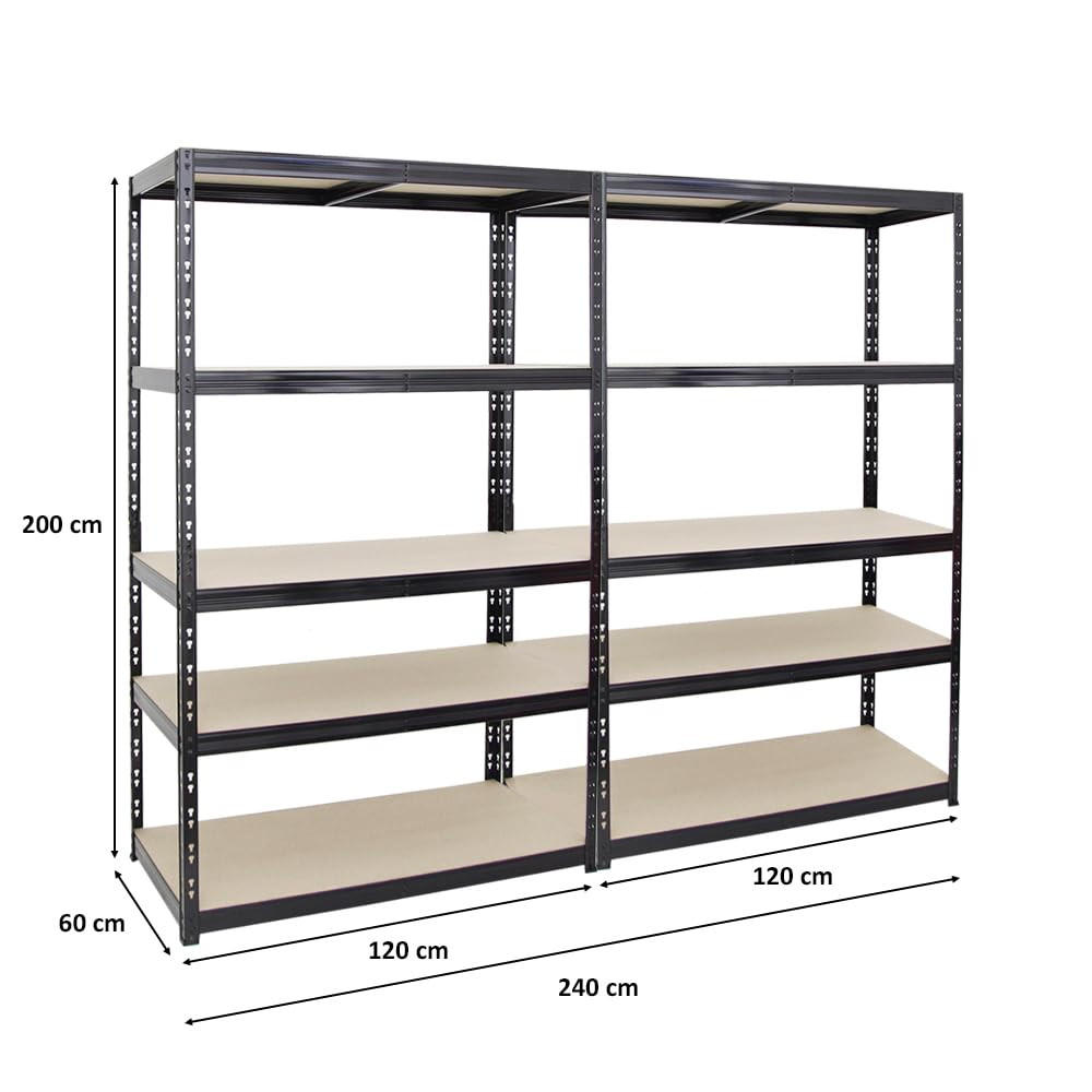 SCHWERLASTREGAL Giant Tiger 2er-Set mit 2x 200x120x60 cm Fachlast 265 kg 5-Ebenen Schwarz - Schwarz, Metall (240/200/60cm) - PROREGAL