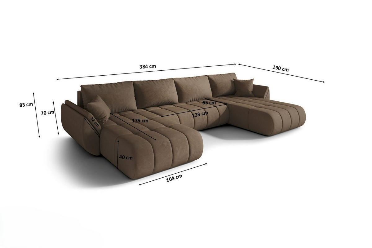 ECKSOFA mit schlaffunktion und bettkasten TOKYO U PREMIUM, stoff MONOLITH, Hellbraun - Hellbraun, Holz (384/190cm) - Kaiser Möbel