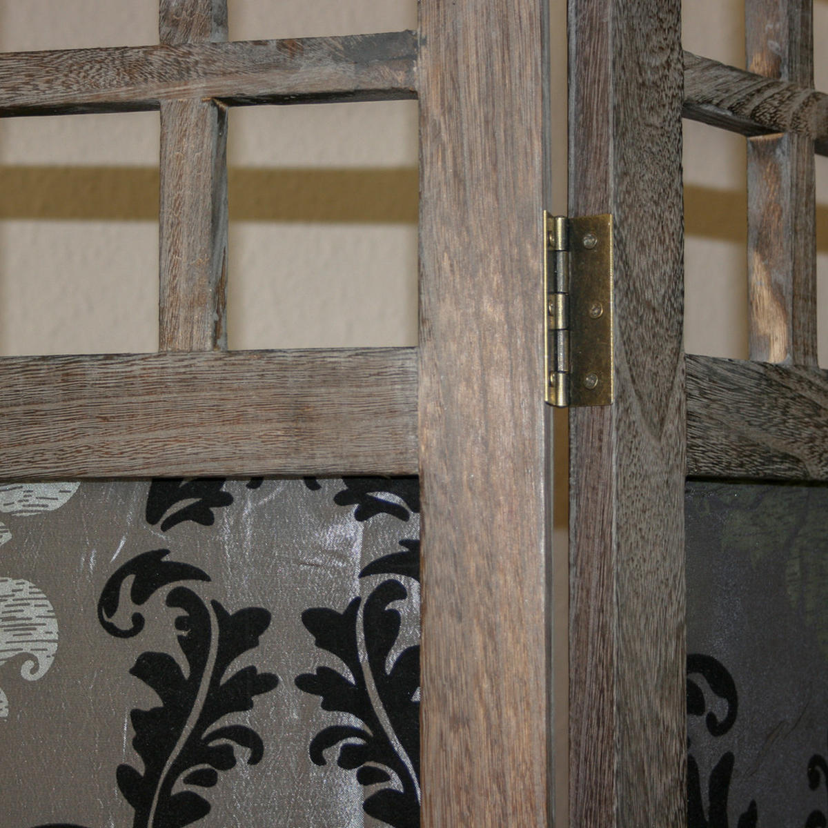 PARAVENT 3-tlg. 120/170 cm Braun Barock-Muster Stoff - Braun, Holz (120/170/2cm) - Homestyle4u