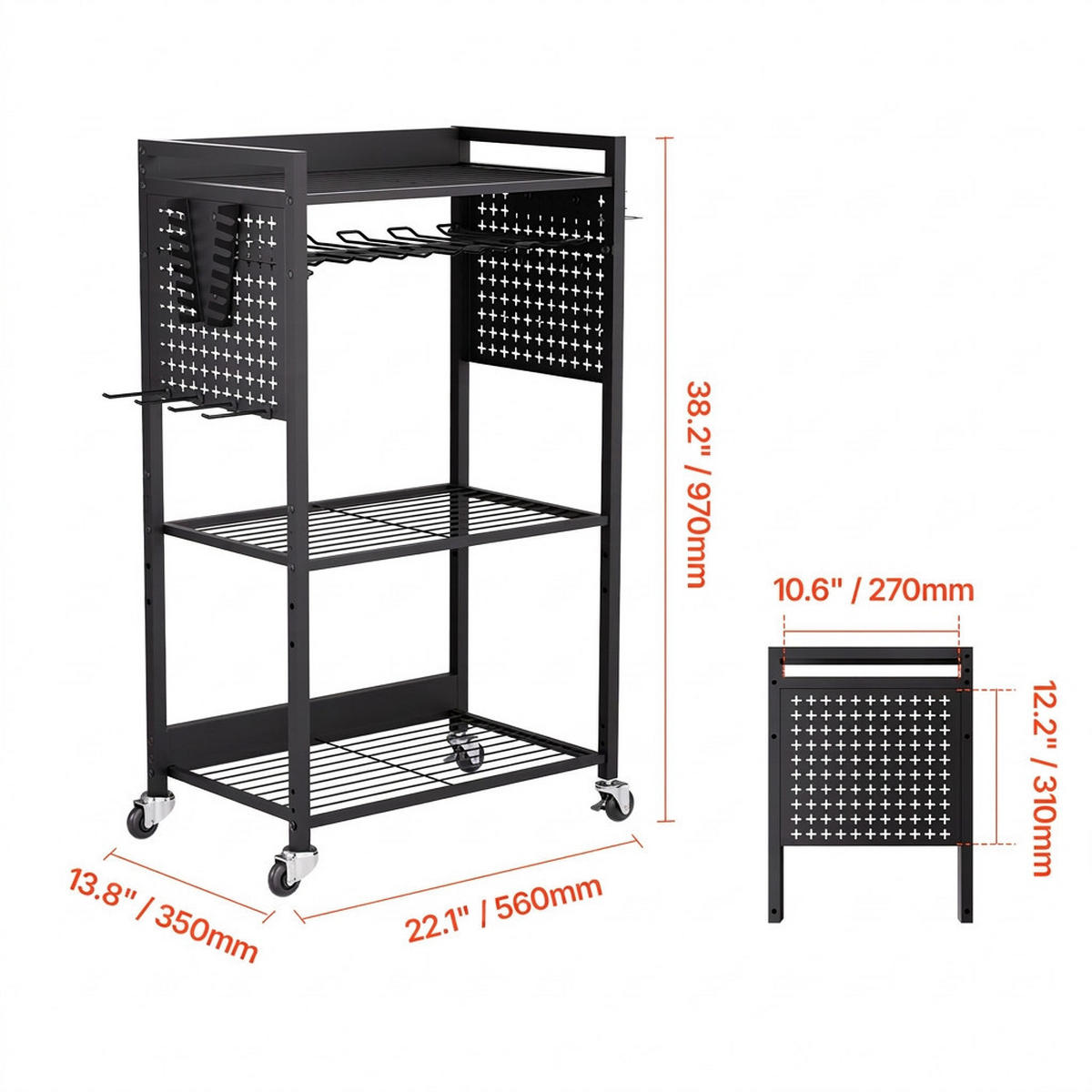 GERÄTEHALTER 4 Ebenen-Rollbarer Bohrmaschinenhalter 68kg Tragkraft Schwarz - Schwarz, Metall (10/10/10cm) - Raelunyi