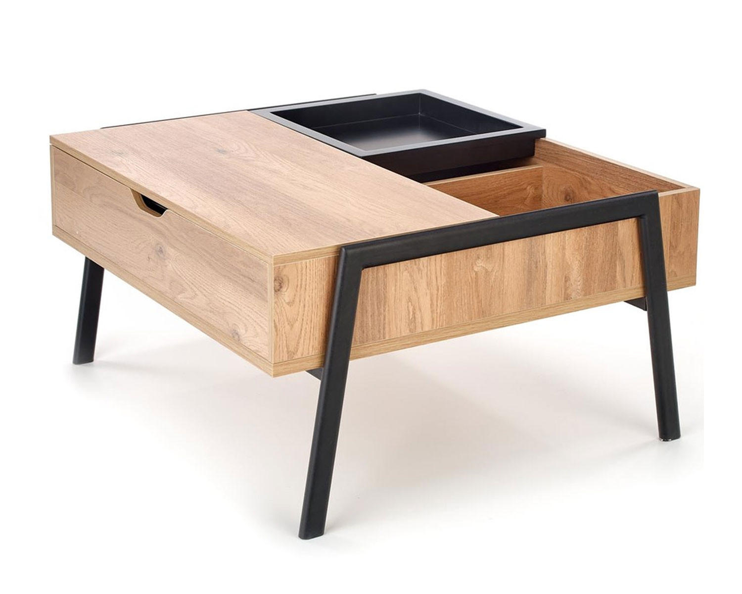 COUCHTISCH Podium Eiche Natur schwarz 85 / 80 / 43-64cm - Eichefarben/Schwarz, Holz/Holzwerkstoff (80/85/43cm) - Feldmann-Wohnen
