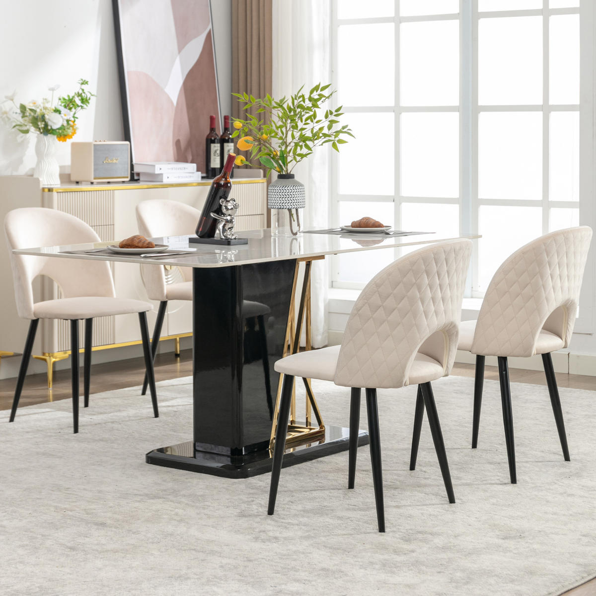 ESSZIMMERSTUHL mit Rückenlehne Samt Beige 2er-Set - Beige, Metall (44/84/47.2cm) - Meubliv