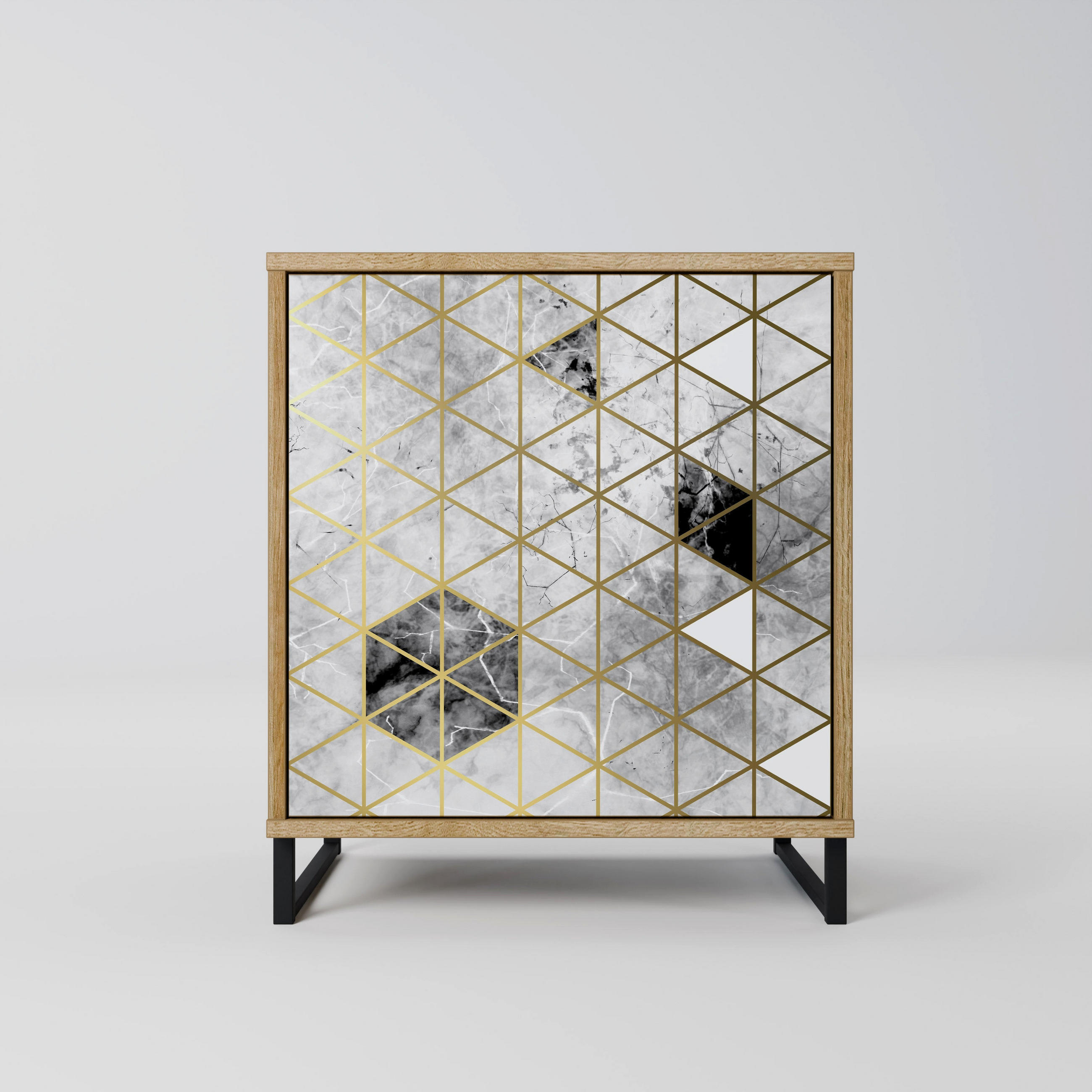 SIDEBOARD ASHEN ARIA, Eichefarben, 57,5x42x67,5 cm, Schwarze Metall-Rahmenfüße - Eichefarben/Multicolor, Holzwerkstoff/Metall (57.5/67.5/42cm) - SpaceRebels