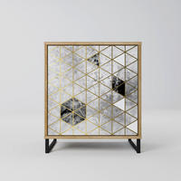 SIDEBOARD ASHEN ARIA, Eichefarben, 57,5x42x67,5 cm, Schwarze Metall-Rahmenfüße - Eichefarben/Multicolor, Holzwerkstoff/Metall (57.5/67.5/42cm) - SpaceRebels