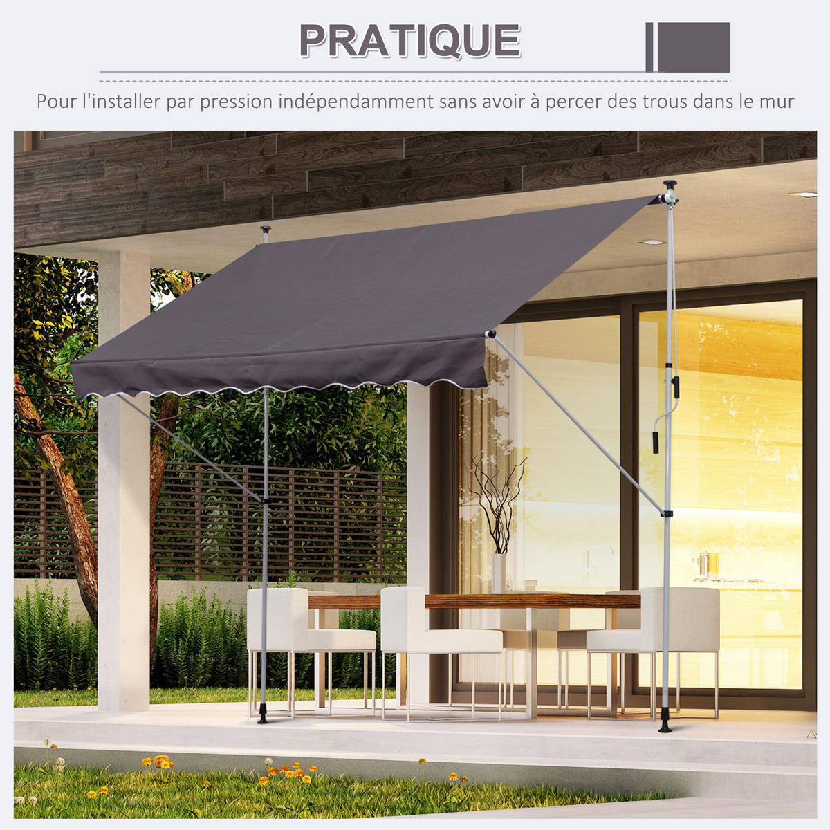 MARKISE DE-13912 manuell, ausziehbar 3/1,5 m, ohne Bohren Grau - Grau, Metall (150/280/300cm) - ComfortXL