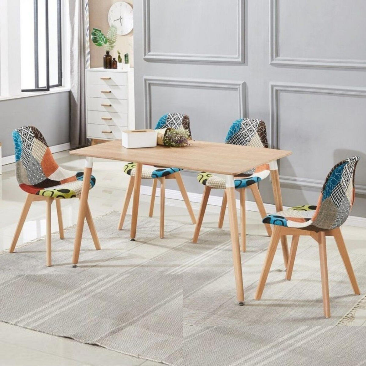 STUHL aus Stoff, 4er-Set, mehrfarbig - Multicolor, Holz (47/83/42cm) - Life Interiors