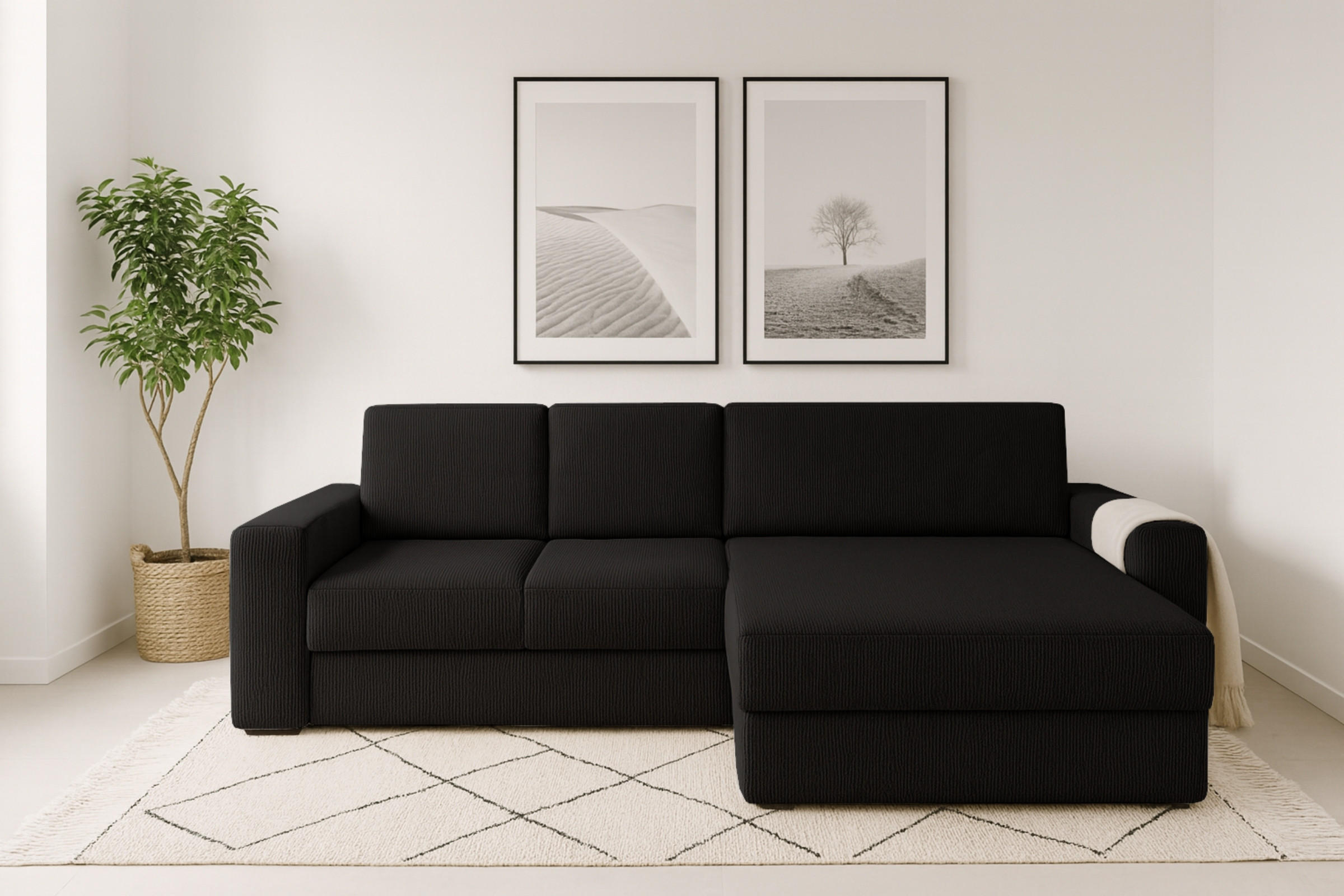 ECKSOFA TOCO XL 275/170 cm in Cord Schwarz rechts - Schwarz, Holz/Holzwerkstoff (275/170cm) - Deine Möbel 24