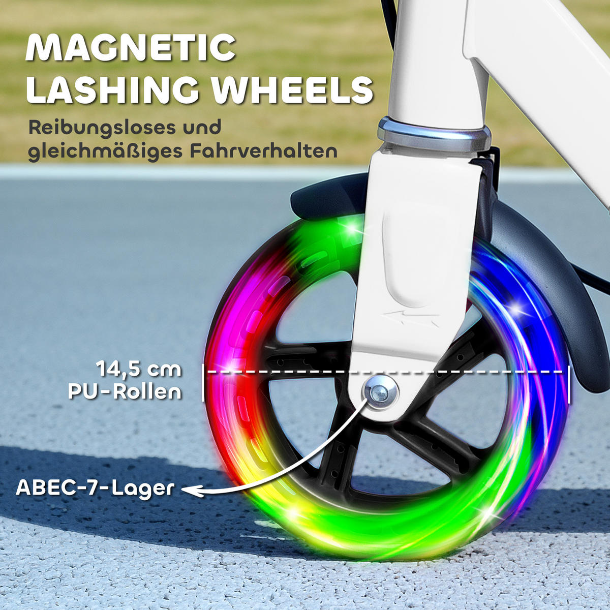 ROLLER Kinder Klappbar mit Verstellbarer Lenkerhöhe, 2 Leuchtenden Räder Weiß - Weiß, Metall (73/36/89cm) - AIYAPLAY