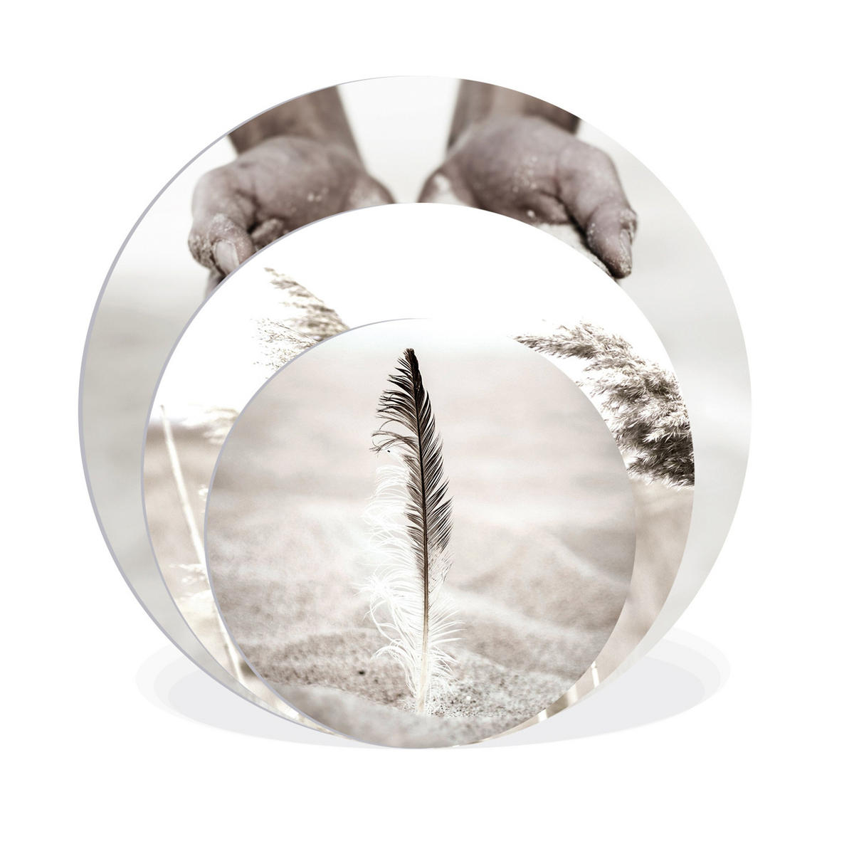 BILDERSET 3er-Set rund 55/40/25 cm Strand - Beige, Kunststoff (55/55cm) - artissimo