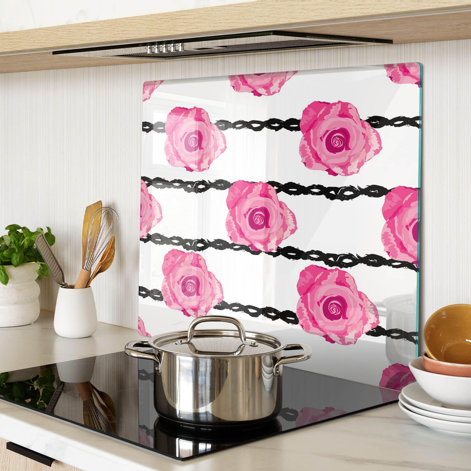 GLASPLATTE 60x52 cm Rosen - Pink, Glas (60/0.4/52cm) - TULUP