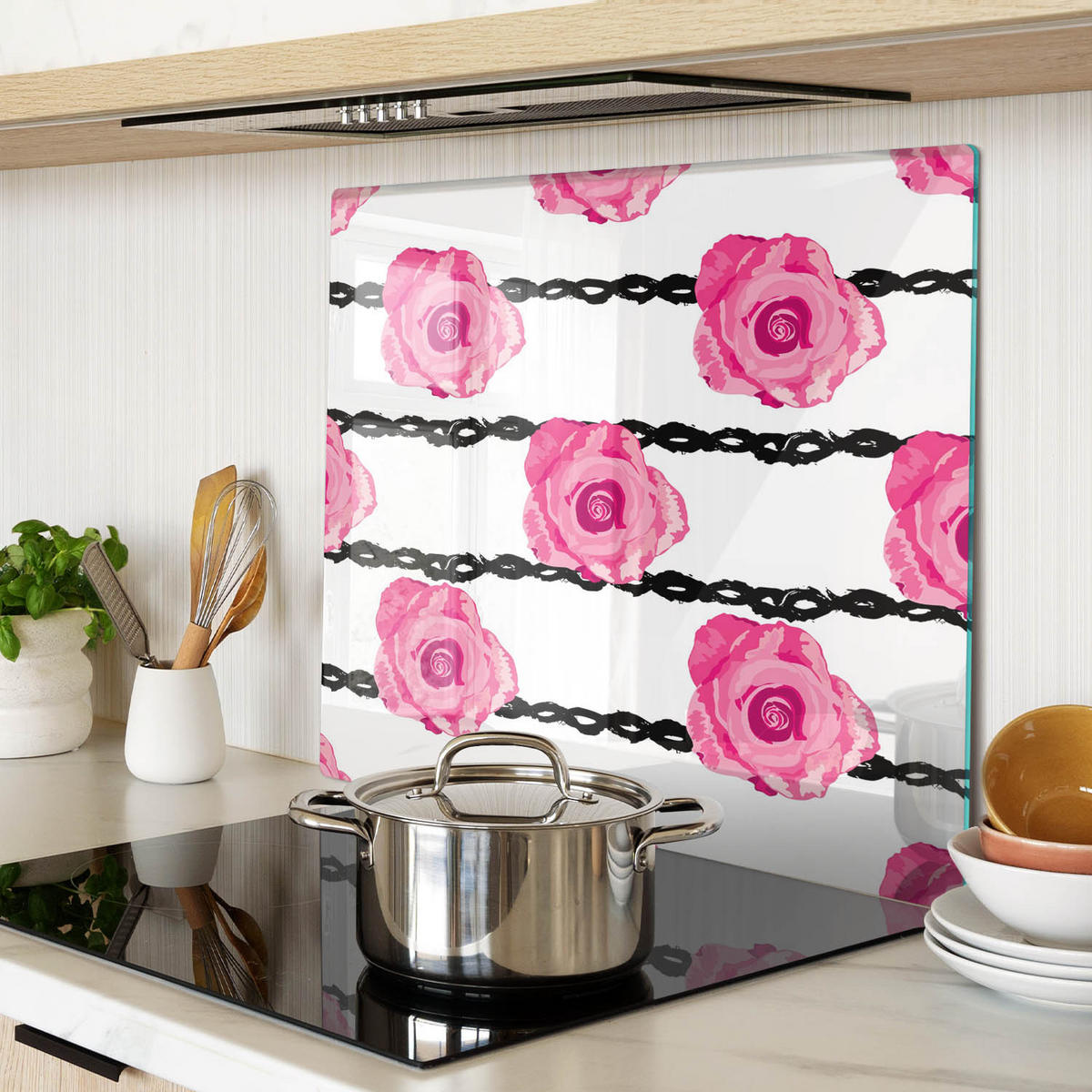 GLASPLATTE 60x52 cm Rosen - Pink, Glas (60/0.4/52cm) - TULUP