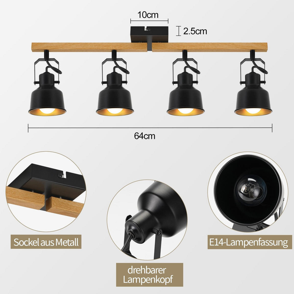 DECKENLEUCHTEDODD641914 - Schwarz, Metall (64/19/14cm) - Nettlife