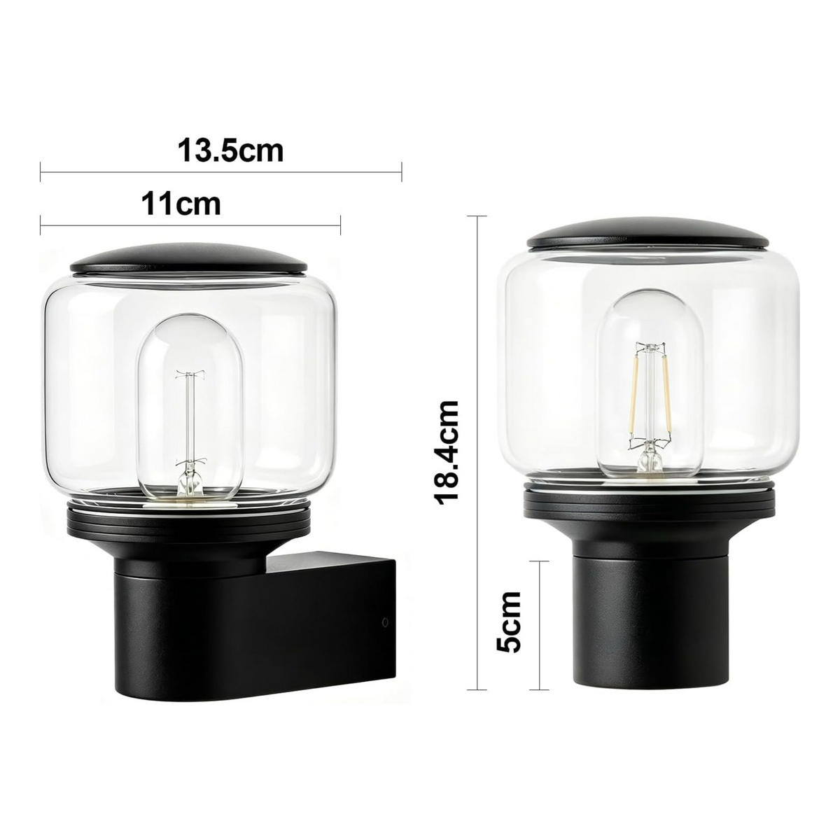 AUSSENWANDLEUCHTE Drisal 13.5/11/18.4 cm - Schwarz, Glas/Metall (11/18.4/13.5cm) - ZMH