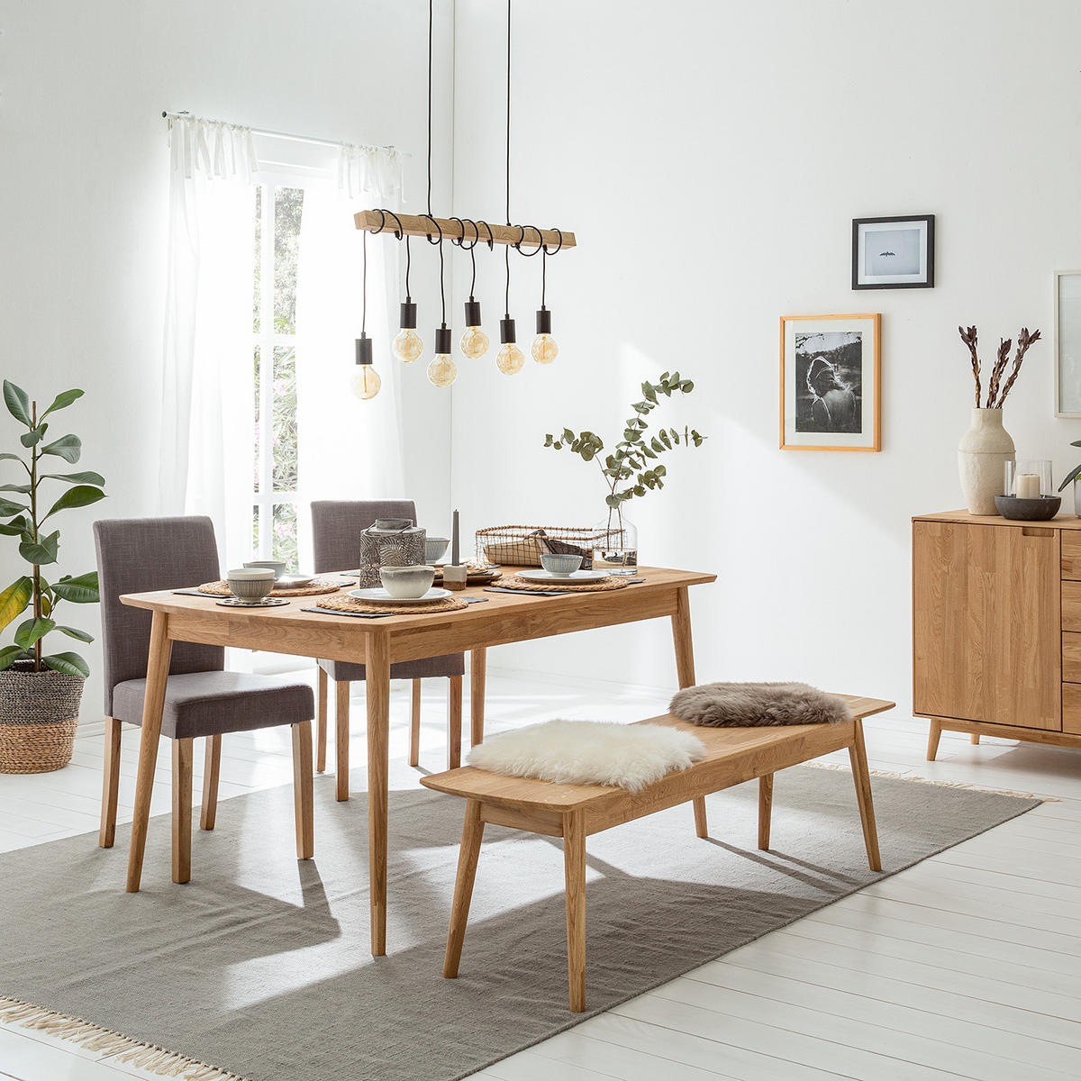 ESSTISCH - Eiche massiv - Eichefarben, Holz (90/120/75cm) - home24