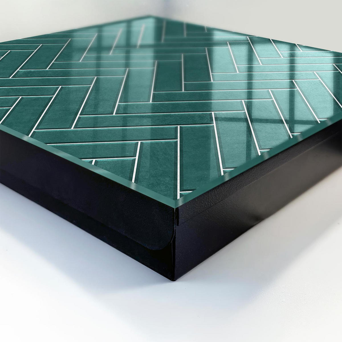 SCHLÜSSELBOX Schwarz 30x30 cm- Türöffnung nach rechts - Türkisfarbenes Fischgrätmuster - Türkis, Metall (30/30/5cm) - TULUP